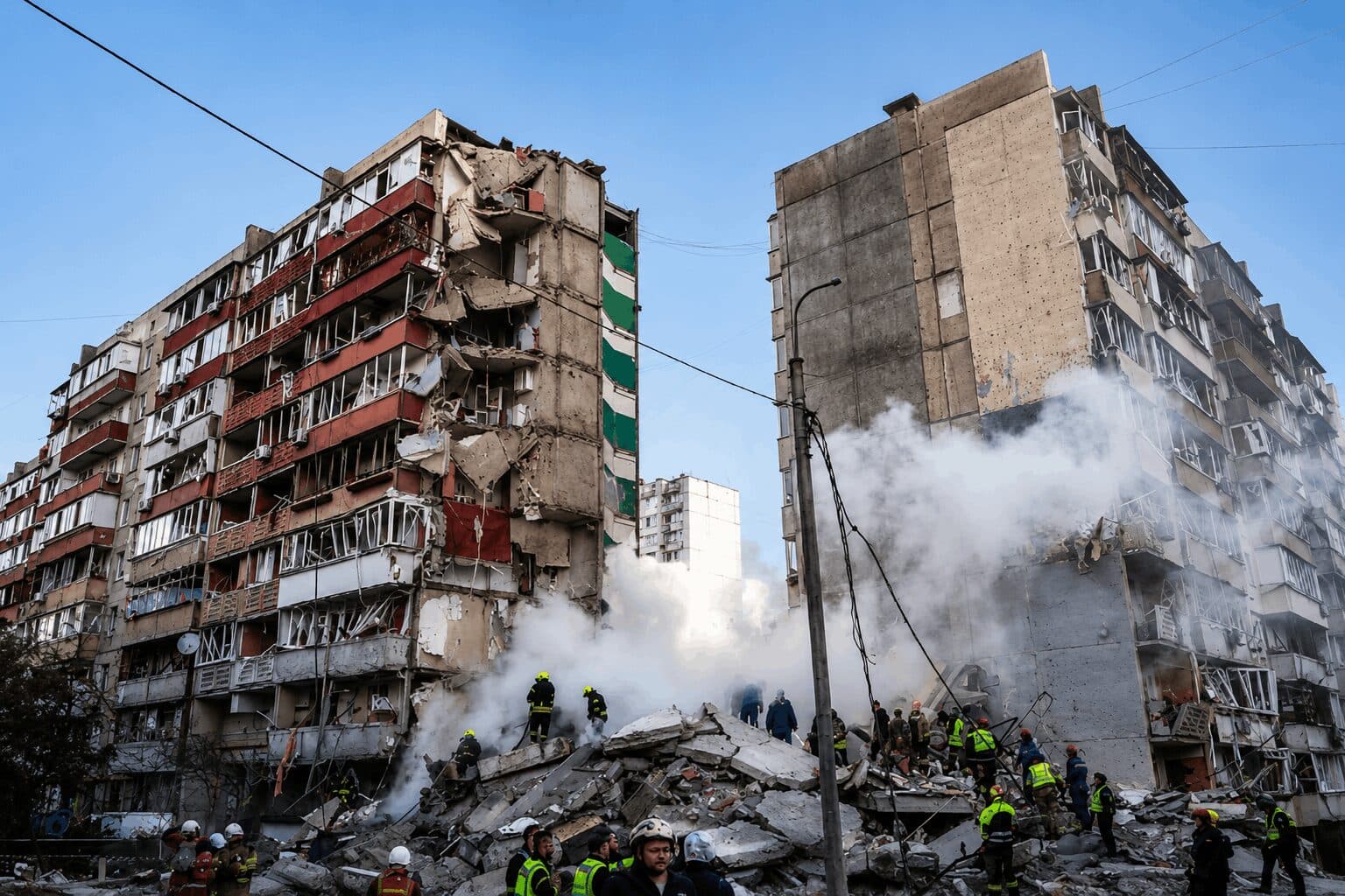 Heavy Missile Barrage on Kyiv Damages Schools and Apartment Buildings