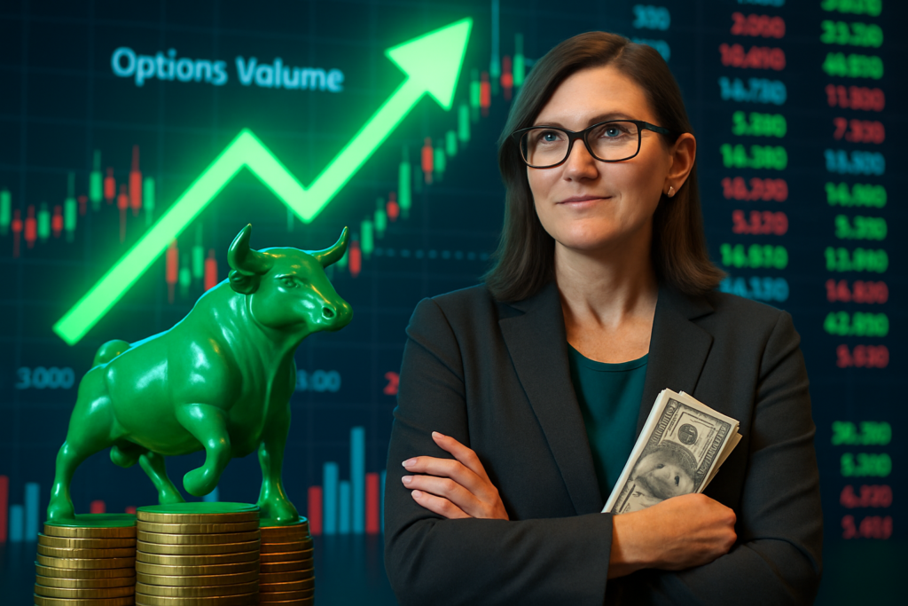 Cathie Wood’s ARK Invest Buys $12M in Bullish Shares as Options Trading Volume Surges